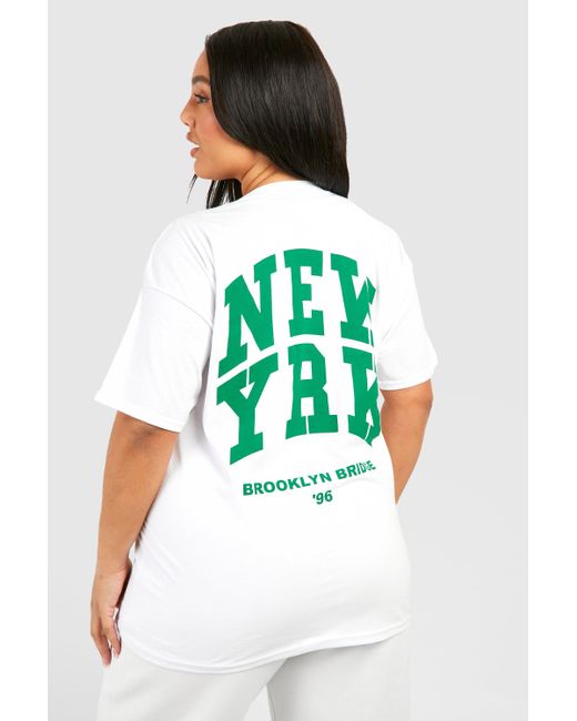 Plus New York Back Print T-Shirt Boohoo de color White