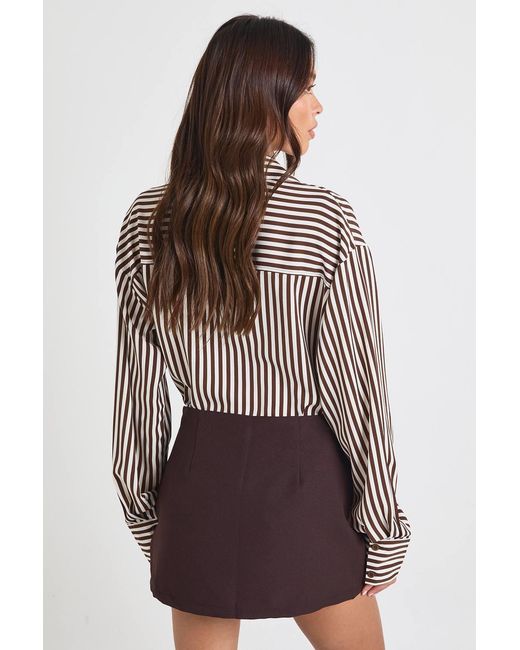 Boohoo Brown Tailored Wrap Front Mini Skort