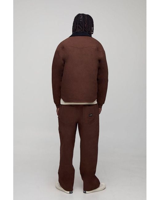 BoohooMAN Brown Oversized Boxy Overdyed Cargo Quilted Jean Jacket for men