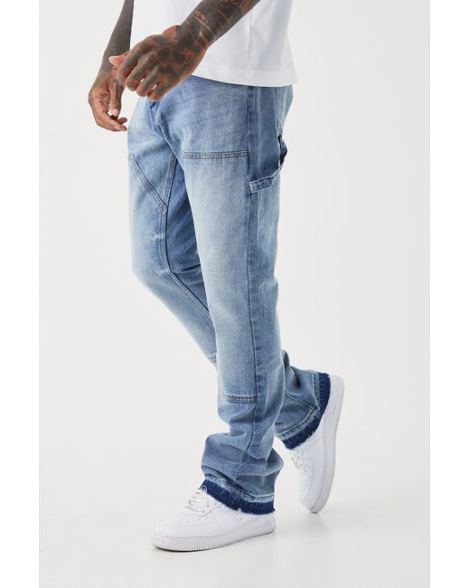 BoohooMAN Blue Slim Rigid Flare Carpenter Jeans for men
