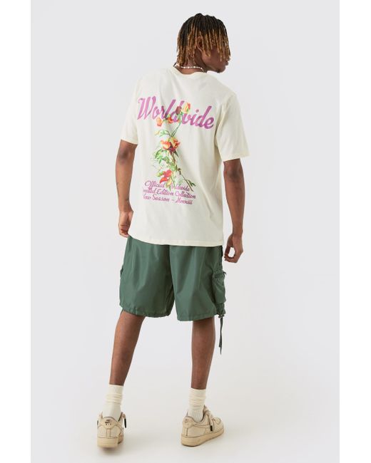 BoohooMAN Pink Tall Wldwide Graphic T-shirt In Ecru for men