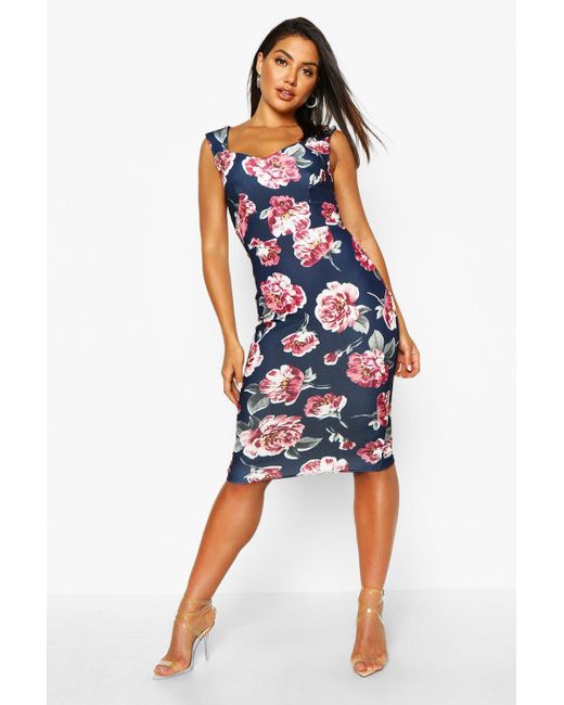 floral sweetheart midi dress