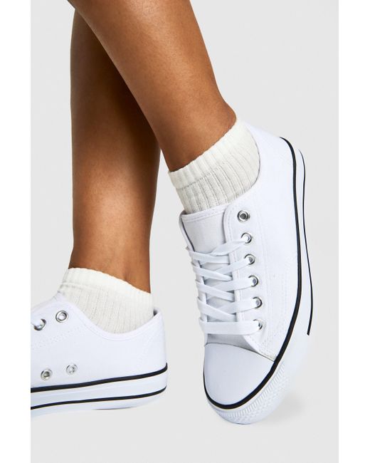 Boohoo White Canvas Low Sneakers
