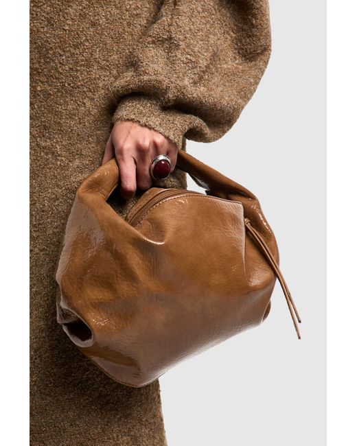 Boohoo Brown Textured Patent Slouchy Grab Bag