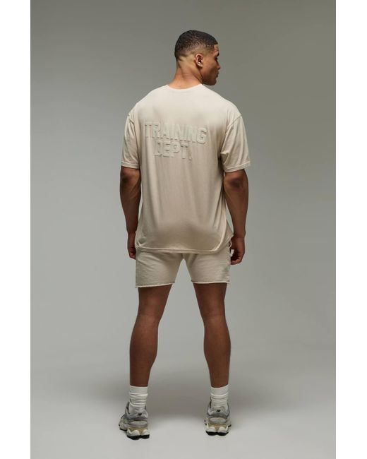 BoohooMAN Natural Active Training Dept T-Shirt & Short Tracksuit Set