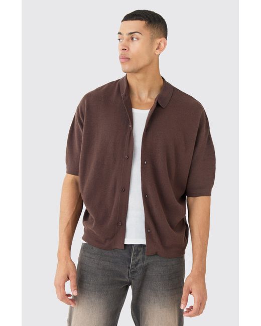 Oversized Boxy Fit Short Sleeve Knitted Shirt Boohoo de color Brown