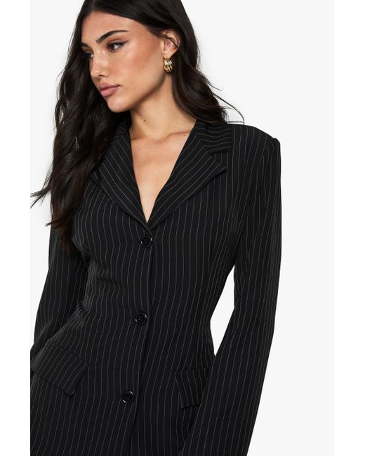Americana Entallada Estructurada Con Raya Diplomática Boohoo de color Black
