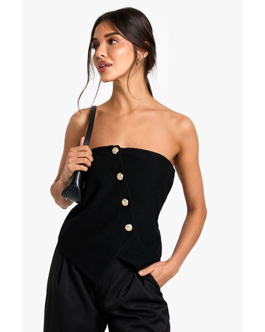 Boohoo Black Textured Button Through Bandeau Waistcoat