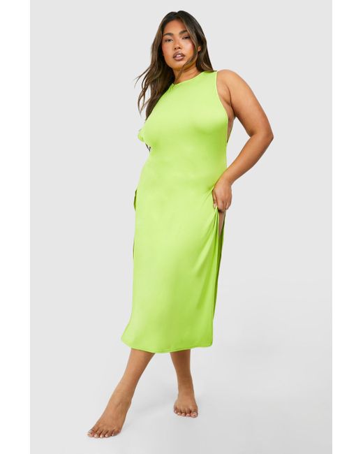 Boohoo Green Plus Basic Split Beach Dress Cover Up