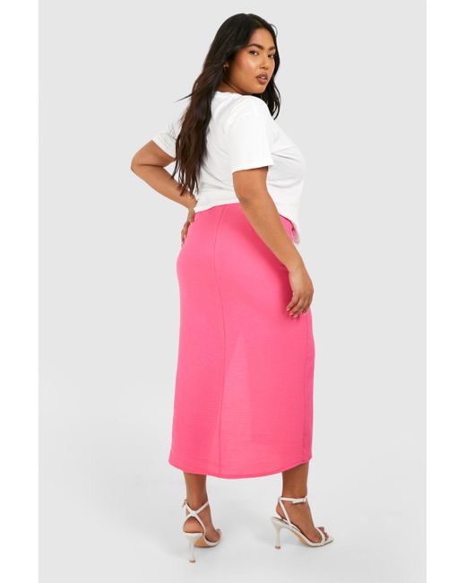 Boohoo Pink Plus Textured Woven Ruched Side Split Midaxi Skirt