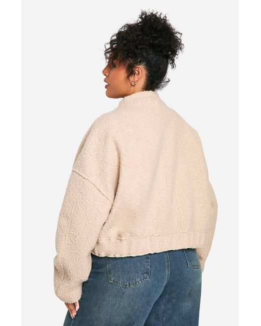 Boohoo Blue Plus Boucle Bomber Jacket