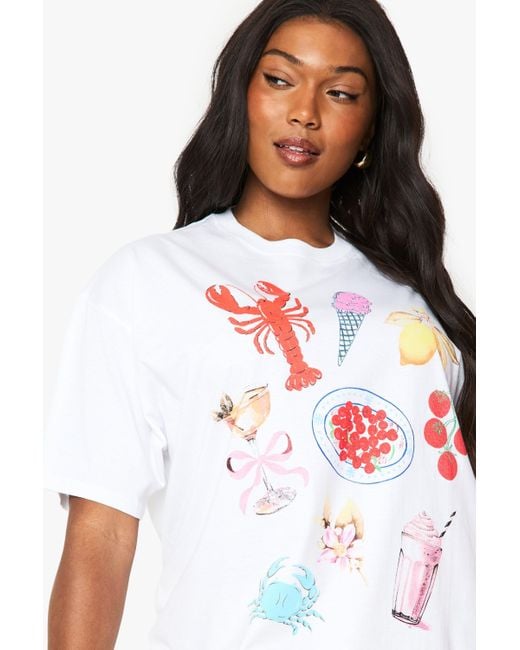 Camiseta Plus Oversize Con Estampado Gráfico Boohoo de color White
