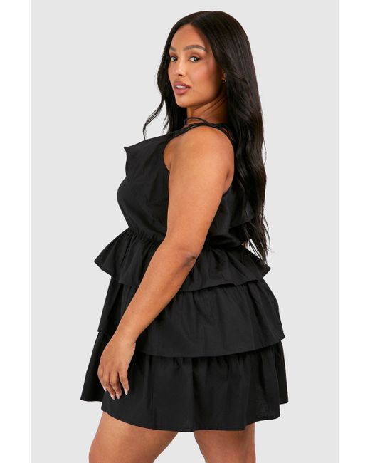Boohoo Black Plus Ruffle Tiered Mini Dress