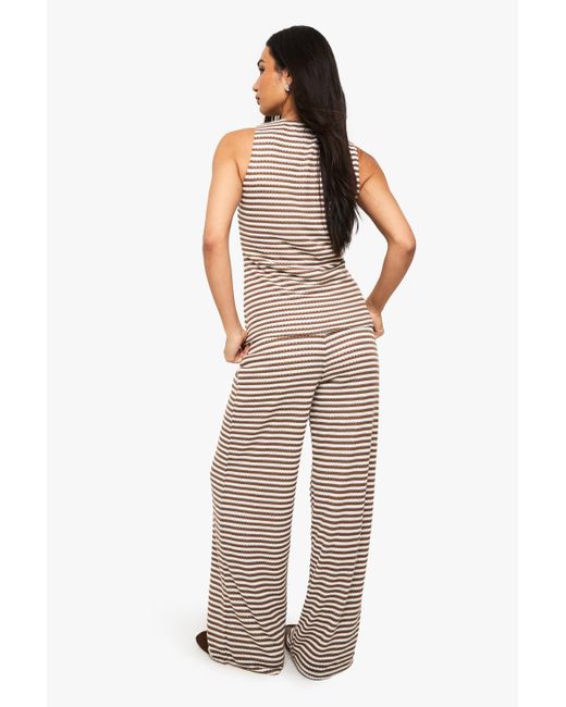 Boohoo Brown Heavy Stripe Straight Leg Trouser