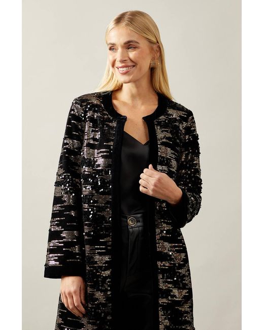 Wallis Black Petite Sequin Longline Jacket