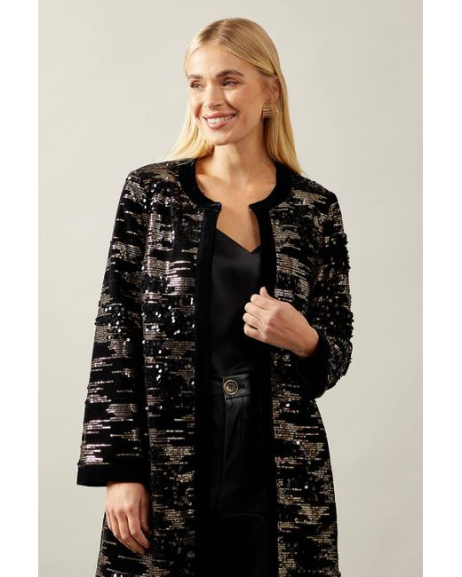 Wallis Black Petite Sequin Longline Jacket