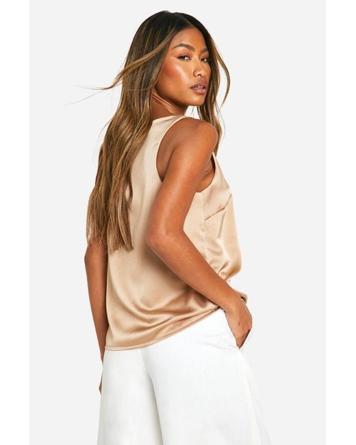 Boohoo White Basic Satin Scoop Neck Cami