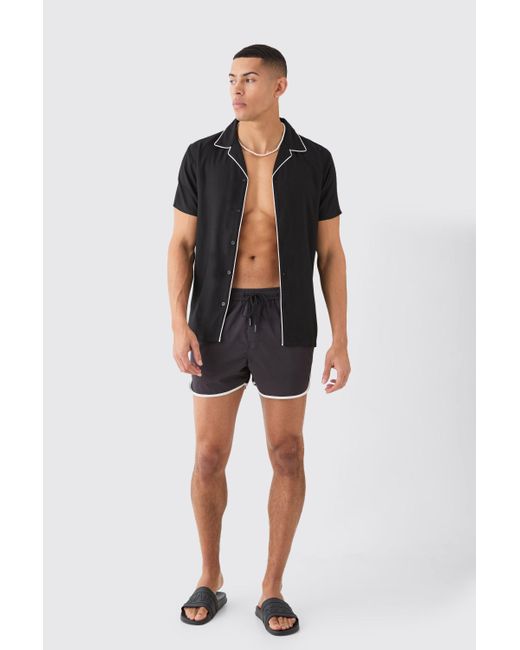 BoohooMAN Short Sleeve Plain Piping Shirt & Swim Set in Black für Herren