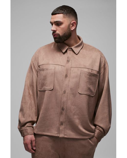 BoohooMAN Plus Oversize Hemd aus Wildleder-Imitat in Brown für Herren