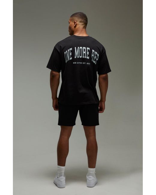 Camiseta Man Active Oversize Con Estampado One More Rep Boohoo de color Black