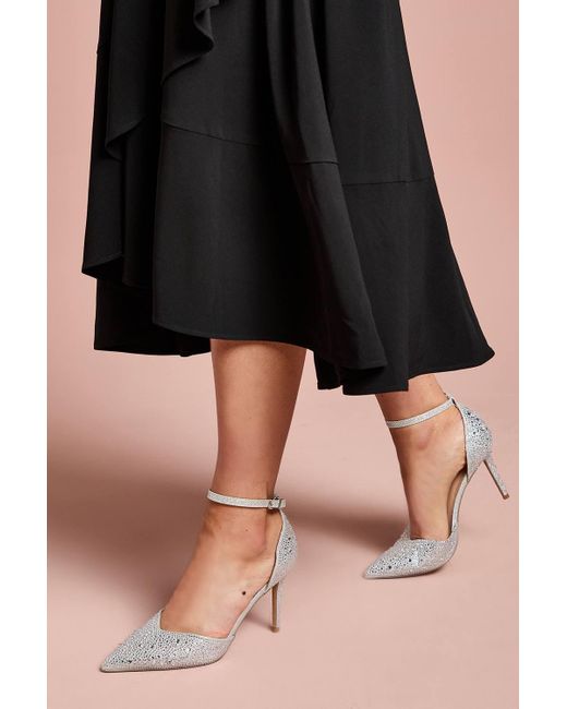 Coast Black Wide Fit Tanisha Diamante Ankle Strap High Stiletto Court Shoes