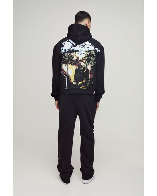 BoohooMAN Blue Tall Oversized Boxy Worldwide Large Scale Print Hoodie for men