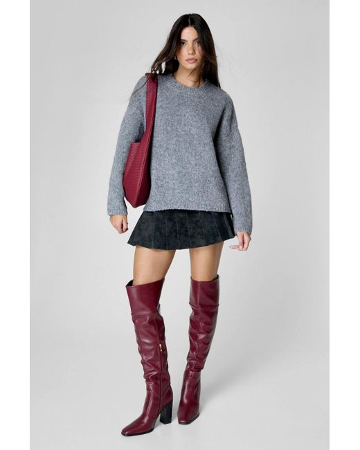 Nasty Gal Gray Oversized Crew Neck Sweater