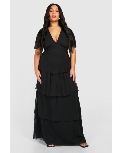 Boohoo Black Plus Woven Angel Sleeve Tiered Maxi Dress