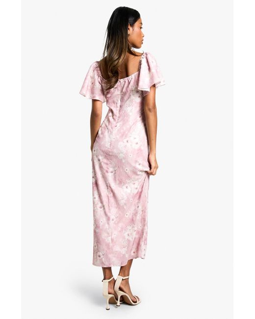 Boohoo Pink Floral Angel Sleeve Midaxi Dress