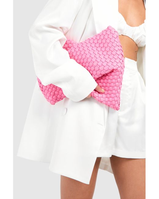 Boohoo Pink Woven Clutch Bag