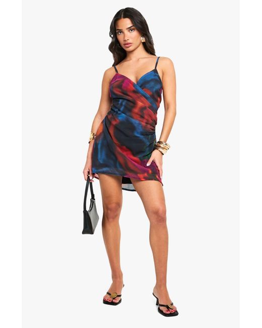 Boohoo Black Petite Floral Chiffon Ruched Side Mini Dress