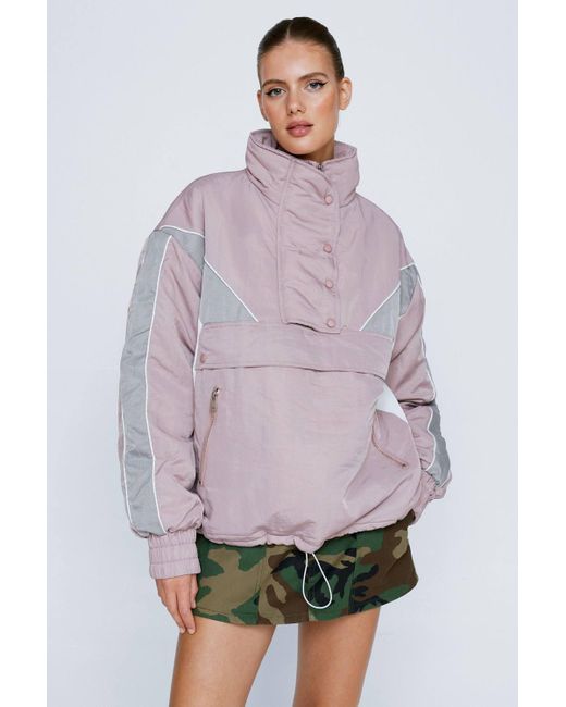 Nasty Gal Purple Colorblock Padded Raincoat