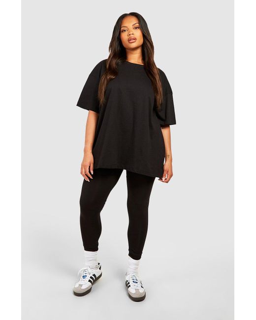 Boohoo Plus Oversized T-shirt And Legging Set in Black