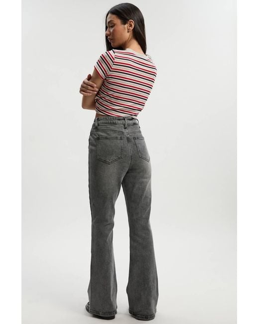 Boohoo Gray Comfort Stretch High Waist Flared Jean