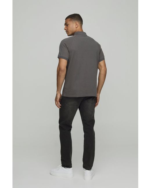 BoohooMAN Gray Regular Fit Jersey Rib Button Up Pocket Polo for men