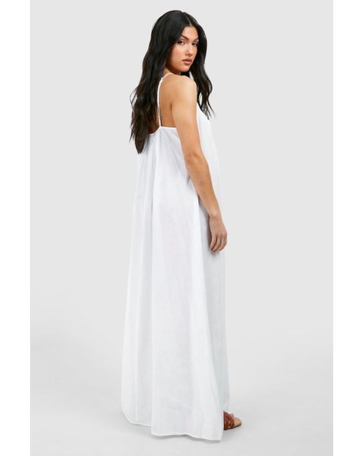 Boohoo White Maternity Linen Strappy Maxi Dress