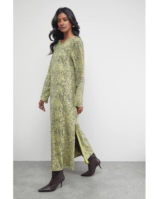 Warehouse Green Sequin Column Midi Dress