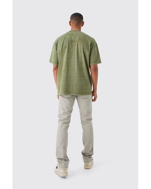 BoohooMAN Green Oversized Heavy Washed Woven Badge T-shirt for men