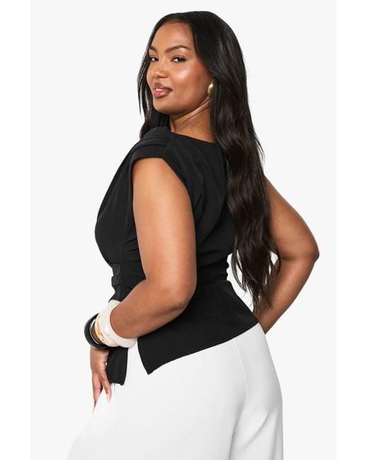 Boohoo Black Plus Cowl Front Asymetric Top