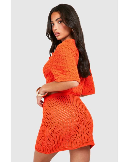Boohoo Orange Petite Knit Tie Mini Skirt