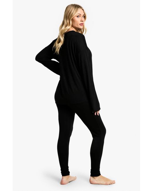 Boohoo Black Maternity Oversized Long Sleeve Top & Legging Pj Set