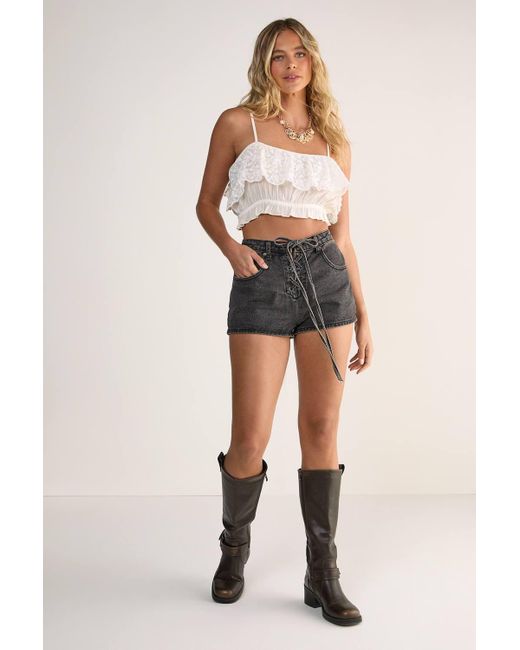 Nasty Gal Black Lace Up Denim Shorts