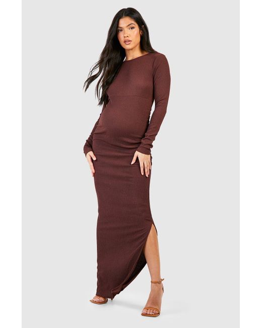 Boohoo Maternity Textured Ruched Seam Maxi Dress