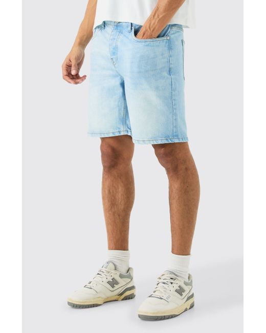 BoohooMAN Slim Rigid Denim Shorts In Light Blue for men