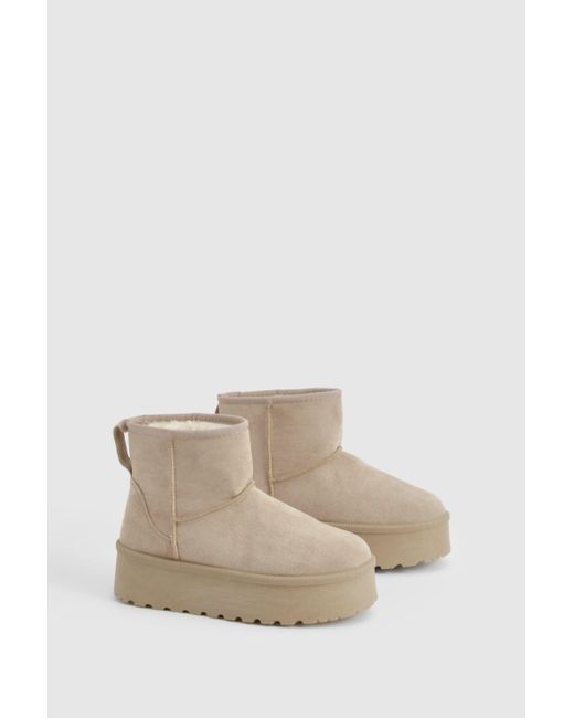 Boohoo Natural Platform Mini Cosy Boots