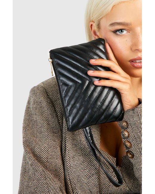 Boohoo Black Quilted Basic Clutch Bag