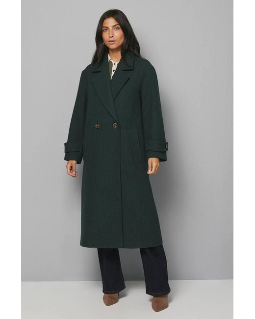 Wallis Green Double Breasted Car Coat