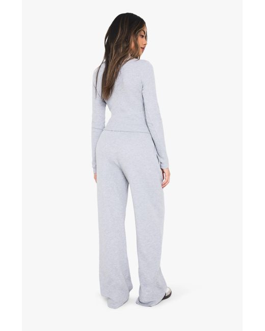 Boohoo White Waffle Zip Through Top Wide Leg Jogger Tracksuit