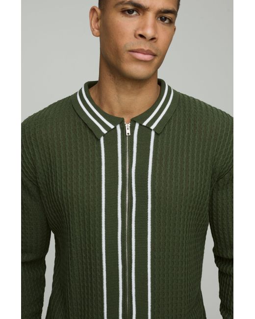 Camisa Ligera De Punto En Ochos Con Bordado Y Firma Bm Boohoo de color Green