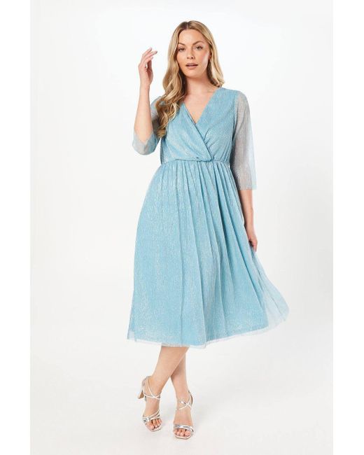 Wallis Women's Blue Metallic Plisse Twist Midi Dress